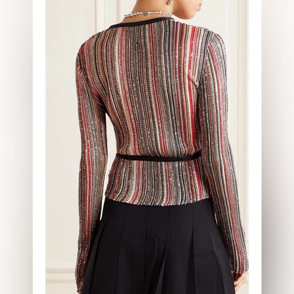 NWT MISSONI Sequin-embellished striped crochet-knit wrap top $1,770 44 8 - Picture 4 of 10